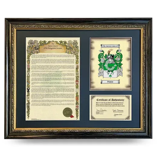 Power Framed Surname History and Coat of Arms- Heirloom