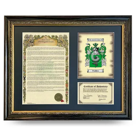 Pradera Framed Surname History and Coat of Arms- Heirloom