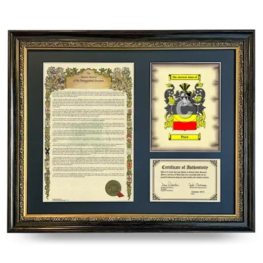 Putz Framed Surname History and Coat of Arms- Heirloom