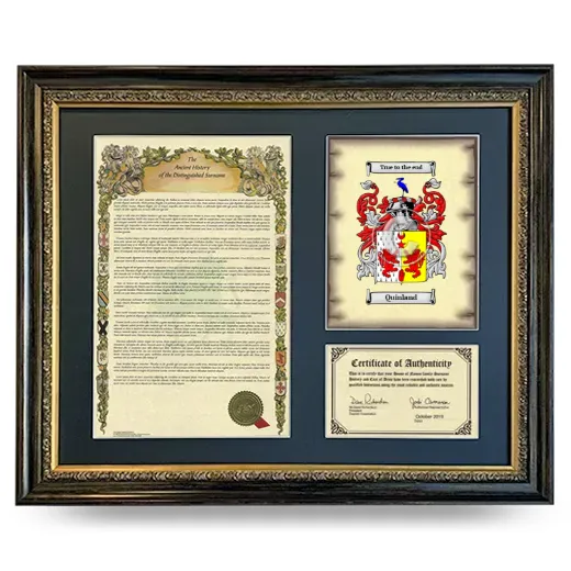 Quinland Framed Surname History and Coat of Arms- Heirloom