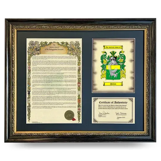 Quinn Framed Surname History and Coat of Arms- Heirloom