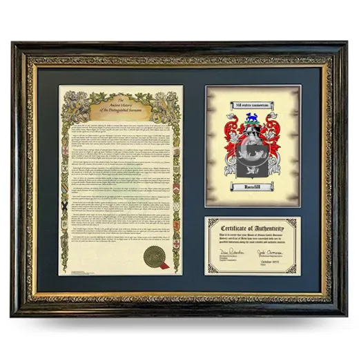 Randill Framed Surname History and Coat of Arms- Heirloom