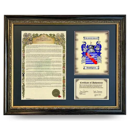 Rennington Framed Surname History and Coat of Arms- Heirloom