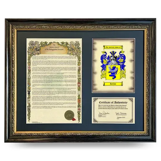 Revier Framed Surname History and Coat of Arms- Heirloom