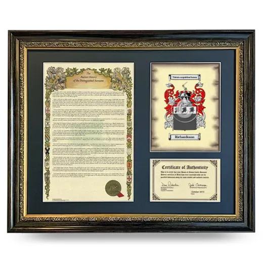 Richardsson Framed Surname History and Coat of Arms- Heirloom