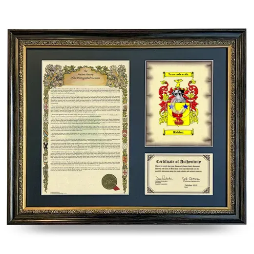 Riddox Framed Surname History and Coat of Arms- Heirloom