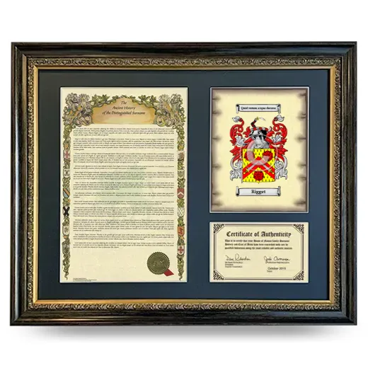 Rigget Framed Surname History and Coat of Arms- Heirloom