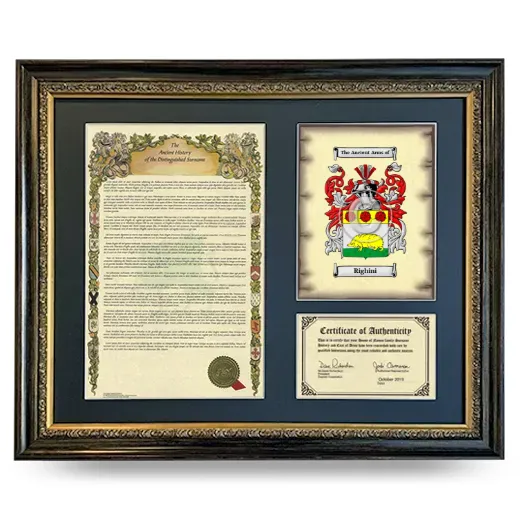 Righini Framed Surname History and Coat of Arms- Heirloom
