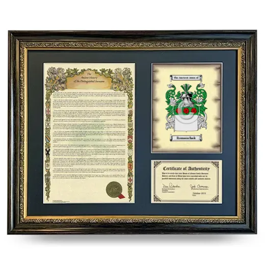 Romanchak Framed Surname History and Coat of Arms- Heirloom
