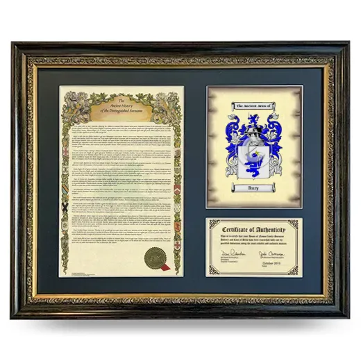 Rury Framed Surname History and Coat of Arms- Heirloom