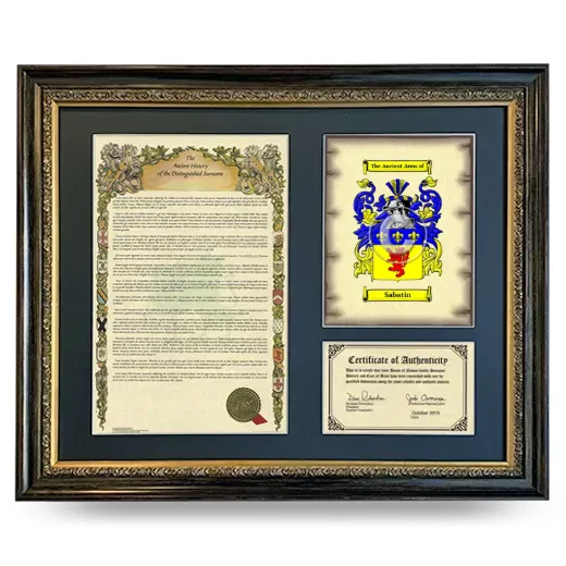 Sabatin Framed Surname History and Coat of Arms- Heirloom