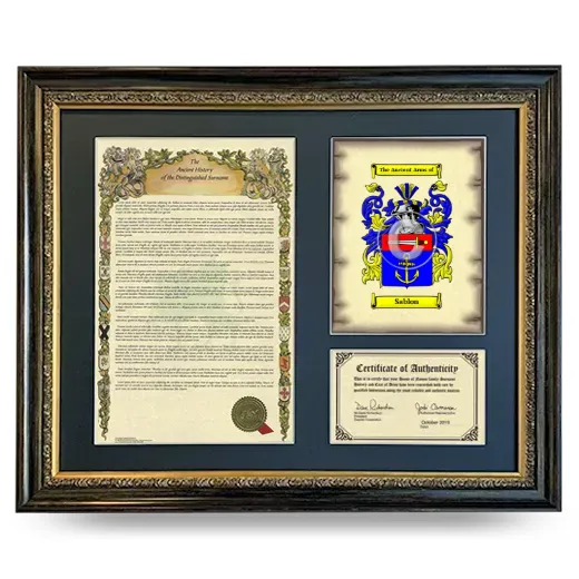 Sablon Framed Surname History and Coat of Arms- Heirloom