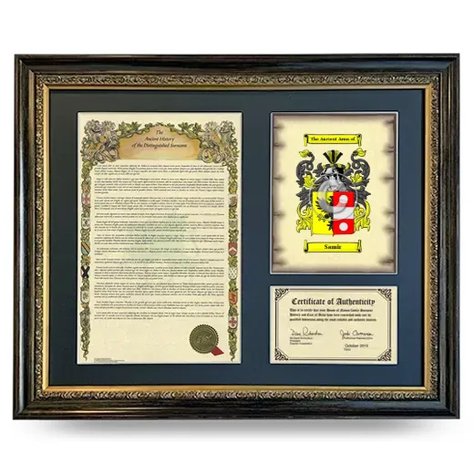 Samir Framed Surname History and Coat of Arms- Heirloom