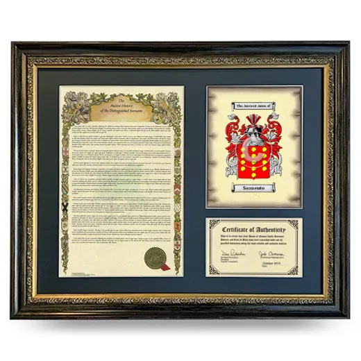 Sarmento Framed Surname History and Coat of Arms- Heirloom