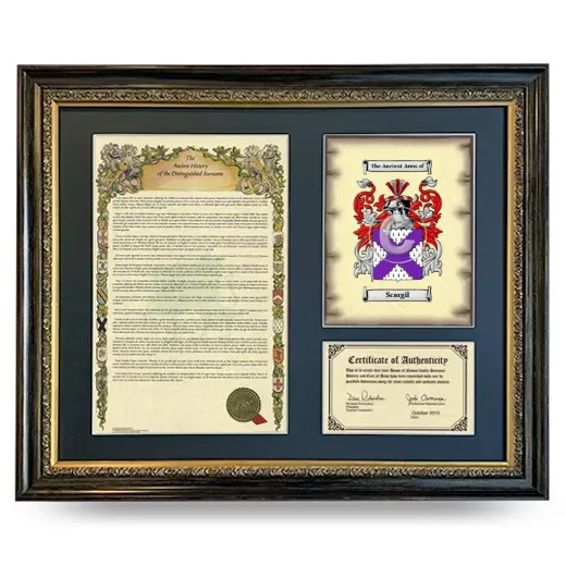 Scargil Framed Surname History and Coat of Arms- Heirloom