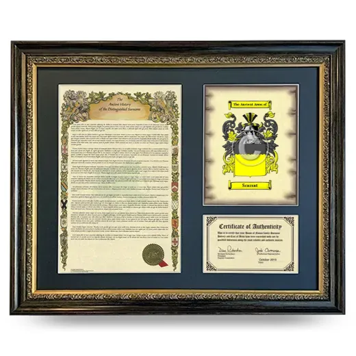 Scarrat Framed Surname History and Coat of Arms- Heirloom
