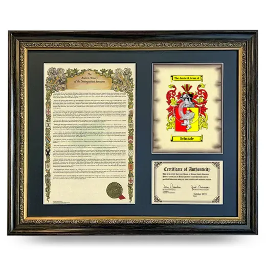 Schatzle Framed Surname History and Coat of Arms- Heirloom