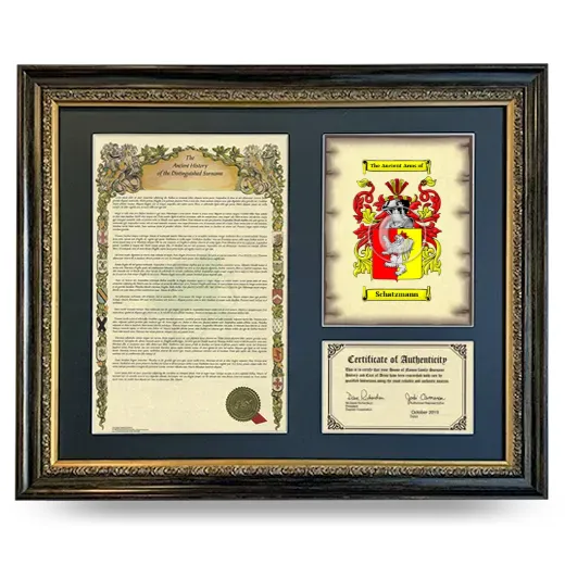 Schatzmann Framed Surname History and Coat of Arms- Heirloom