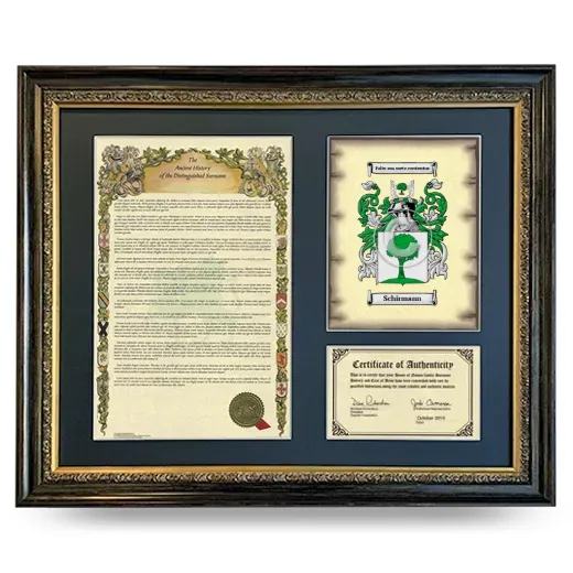 Schirmann Framed Surname History and Coat of Arms- Heirloom