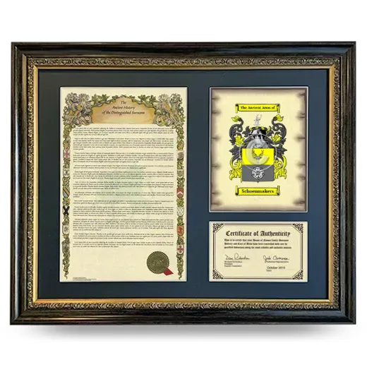 Schoenmakers Framed Surname History and Coat of Arms- Heirloom