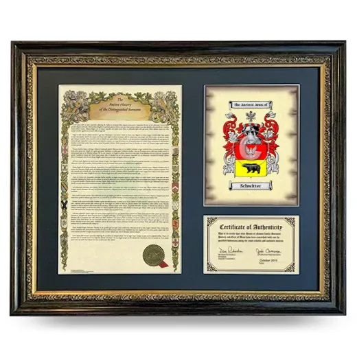 Schwitter Framed Surname History and Coat of Arms- Heirloom