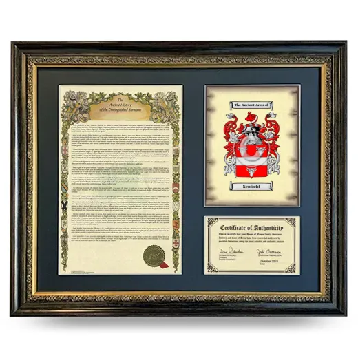Scofield Framed Surname History and Coat of Arms- Heirloom