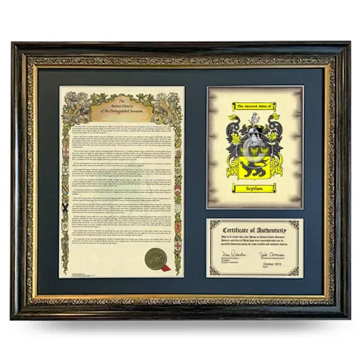 Scythes Framed Surname History and Coat of Arms- Heirloom