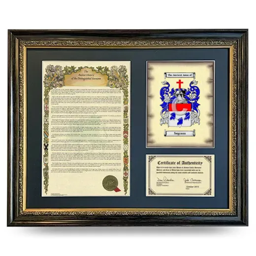Segram Framed Surname History and Coat of Arms- Heirloom