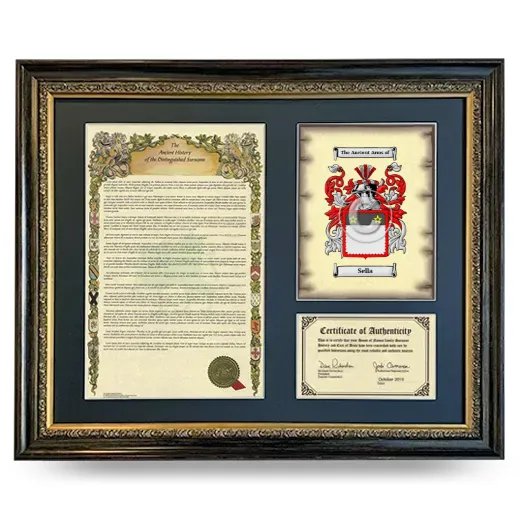 Sella Framed Surname History and Coat of Arms- Heirloom