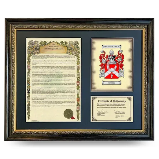 Sellers Framed Surname History and Coat of Arms- Heirloom