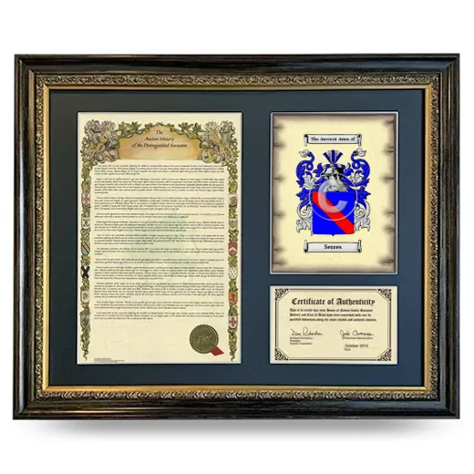 Serres Framed Surname History and Coat of Arms- Heirloom