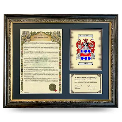 Shall Framed Surname History and Coat of Arms- Heirloom