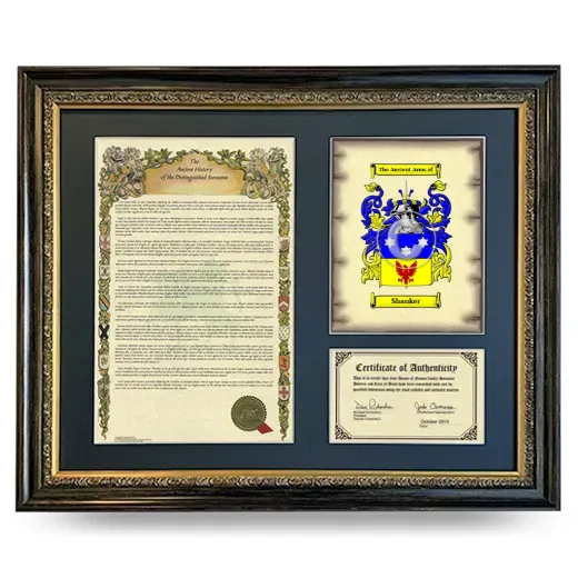 Shanker Framed Surname History and Coat of Arms- Heirloom
