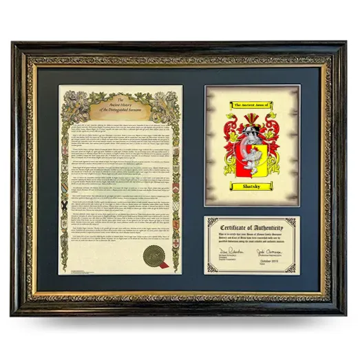 Shatsky Framed Surname History and Coat of Arms- Heirloom