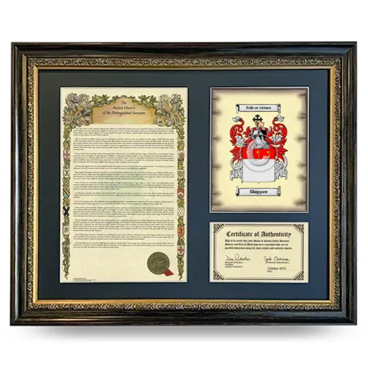 Shippee Framed Surname History and Coat of Arms- Heirloom