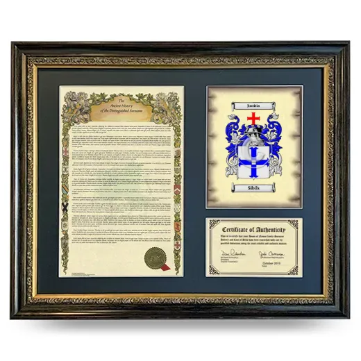 Sibils Framed Surname History and Coat of Arms- Heirloom