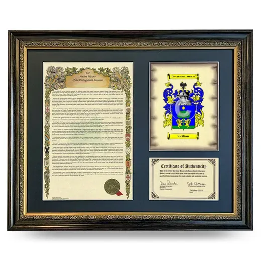 Sicilian Framed Surname History and Coat of Arms- Heirloom