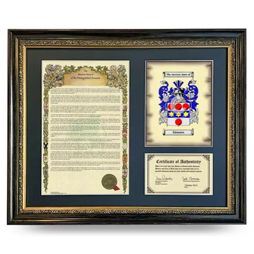 Siewers Framed Surname History and Coat of Arms- Heirloom