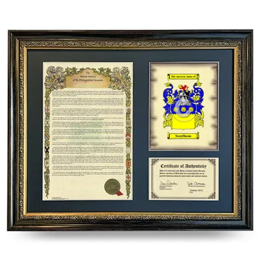 Smythson Framed Surname History and Coat of Arms- Heirloom
