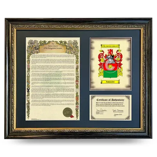 Sommier Framed Surname History and Coat of Arms- Heirloom