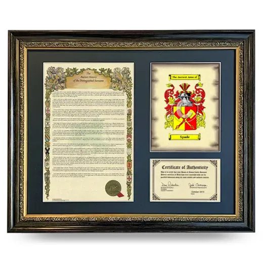Spade Framed Surname History and Coat of Arms- Heirloom