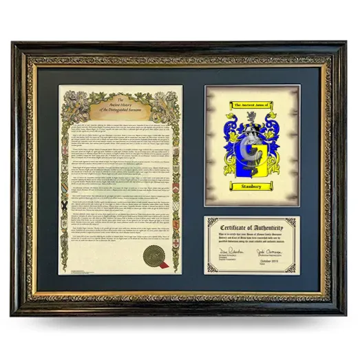 Stanbury Framed Surname History and Coat of Arms- Heirloom