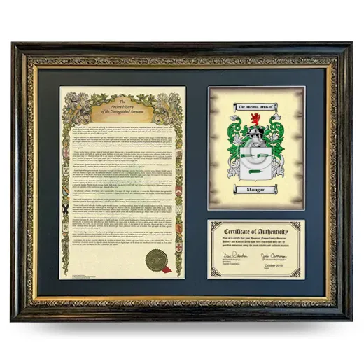 Stangar Framed Surname History and Coat of Arms- Heirloom