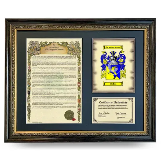 Staten Framed Surname History and Coat of Arms- Heirloom