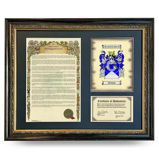 Stevens Framed Surname History and Coat of Arms- Heirloom