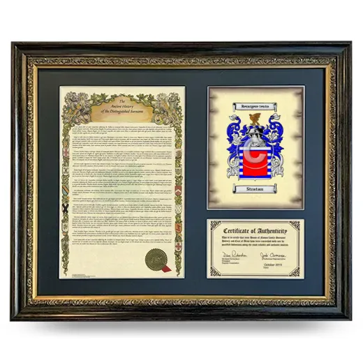 Stratan Framed Surname History and Coat of Arms- Heirloom