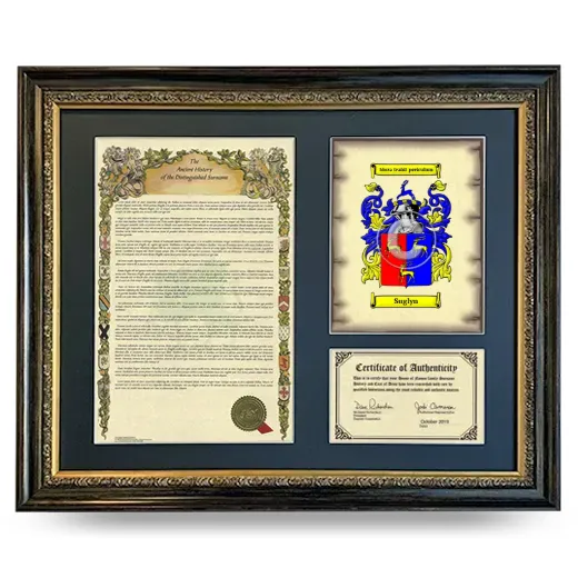 Suglyn Framed Surname History and Coat of Arms- Heirloom
