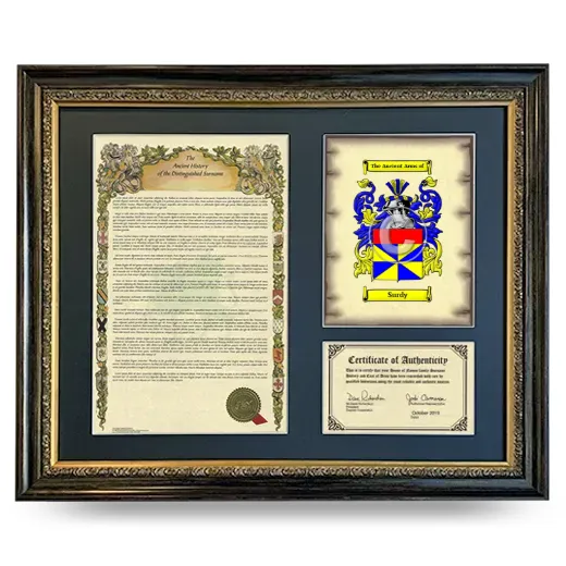 Surdy Framed Surname History and Coat of Arms- Heirloom