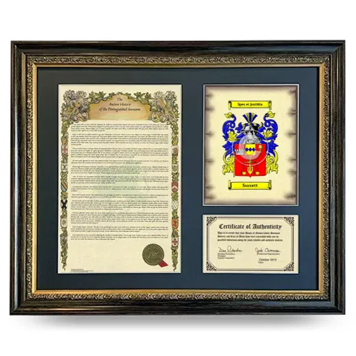 Surrett Framed Surname History and Coat of Arms- Heirloom