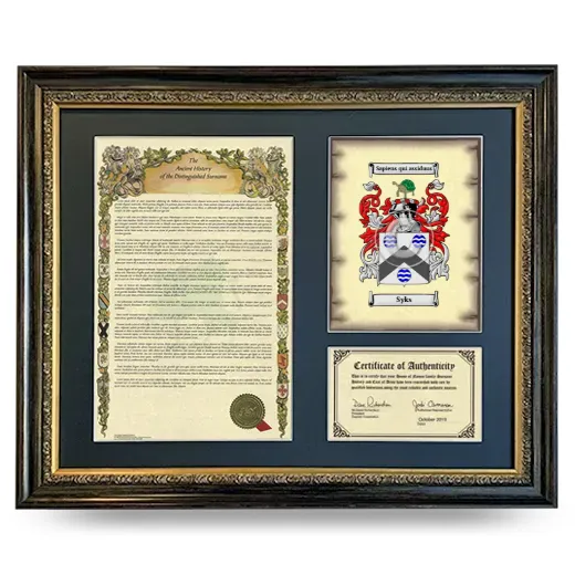 Syks Framed Surname History and Coat of Arms- Heirloom
